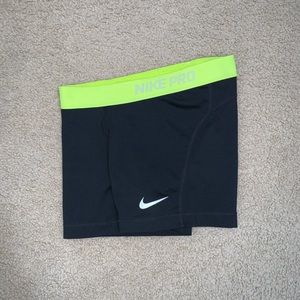 3” Black and Neon Yellow Nike Pro Spandex Shorts